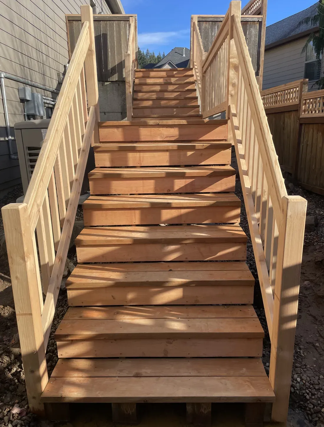 Exterior wood stair construction