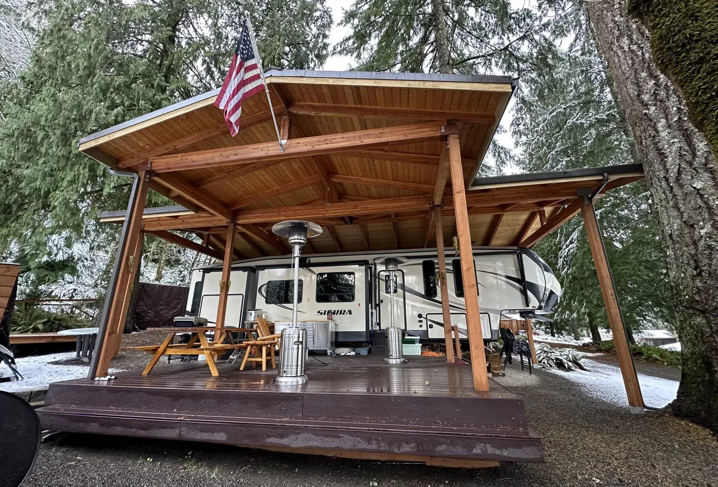 Covered outdoor living and pole barn construction by Northwoods Construction